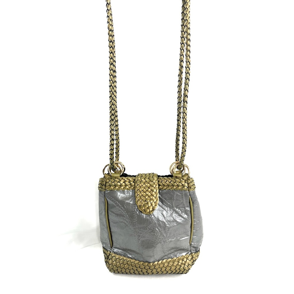 Warren Reed Vintage Gold Silver Faux Leather Small Shoulder Bag Woven Accents